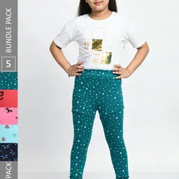 BAESD Girls Pack Of 5 Printed Cotton Churidar Length Leggings-picture-37
