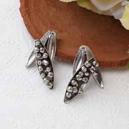 TEEJH Silver-Plated Oxidised Contemporary Studs Earrings-picture-27