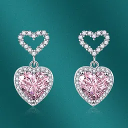 Designs & You Silver-Plated Cubic Zirconia-Studded Heart Shaped Drop Earrings-picture-48