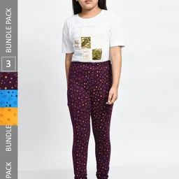 BAESD Girls Pack Of 3 Printed Pure Cotton Churidar-Length Leggings-picture-11