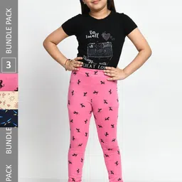 BAESD Girls Pack Of 3 Printed Pure Cotton Churidar-Length Leggings-picture-45
