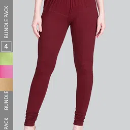 LYRA Women Pack Of 4 Churidar-Length Cotton Lycra Leggings-image-58