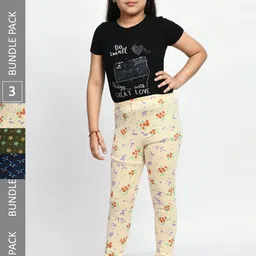 BAESD Girls Pack Of 3 Printed Cotton Churidar-Length Leggings-picture-35