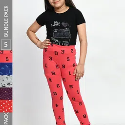 BAESD Girls Pack Of 5 Printed Cotton Churidar-Length Leggings-picture-51