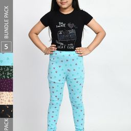 BAESD Girls Pack Of 5 Printed Pure Cotton Churidar Length Leggings-picture-33