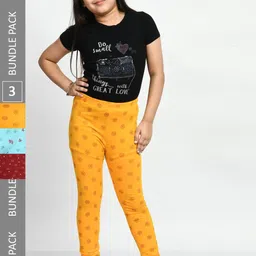 BAESD Girls Pack Of 3 Printed Pure Cotton Super Soft Churidar-Length Leggings-picture-14