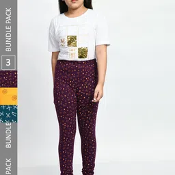 BAESD Girls Pack Of 3 Printed Pure Cotton Super Soft Churidar-Length Leggings-picture-51