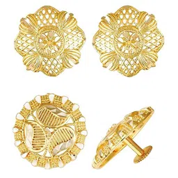 Vighnaharta Set Of 2 Gold-Plated Floral Studs Earrings-picture-34