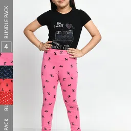 BAESD Girls Pack of 4 Printed Super Soft Pure Cotton Churidar- Length Leggings-image-80