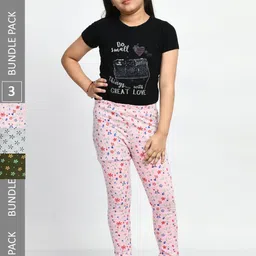 BAESD Girls Pack Of 3 Printed Pure Cotton Super Soft Churidar-Length Leggings-picture-25