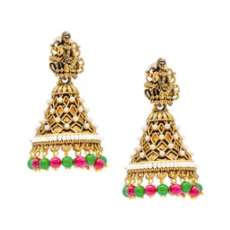 Shining Jewel - By Shivansh Gold-Plated Brass Artificial Beads Jhumkas Earrings-picture-15