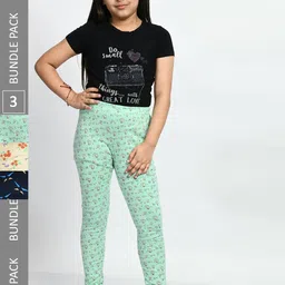 BAESD Girls Pack Of 3 Conversational Printed Pure Cotton Churidar-Length Leggings-picture-10