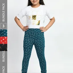 BAESD Girls Pack Of 3 Printed Super Soft Pure Cotton Churidar-Length Leggings-image-60