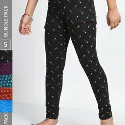 BAESD Girls Pack Of 5 Printed Super Soft Cotton Ankle-Length Leggings image 1