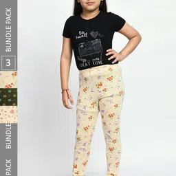 BAESD Girls Pack Of 3 Printed Super Soft Pure Cotton Churidar-Length Leggings-picture-17