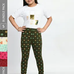 BAESD Girls Pack Of 5 Printed Cotton Churidar Length Leggings-picture-38
