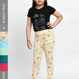 BAESD Girls Pack Of 5 Printed Churidar-Length Pure Cotton Leggings-picture-35