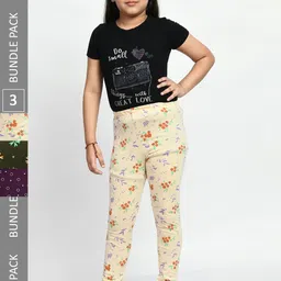 BAESD Girls Pack Of 3 Printed Pure Cotton Super Soft Churidar-Length Leggings-picture-31