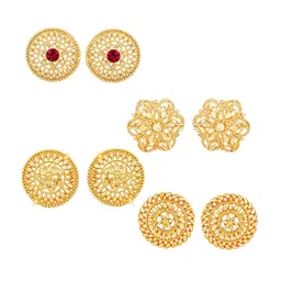 Vighnaharta Set Of 4 Gold-Plated Floral Studs Earrings-picture-25