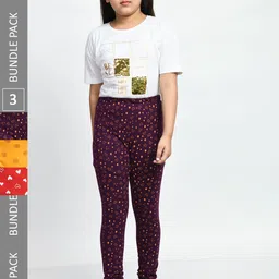 BAESD Girls Pack Of 3 Printed Pure Cotton Super Soft Churidar-Length Leggings-picture-27