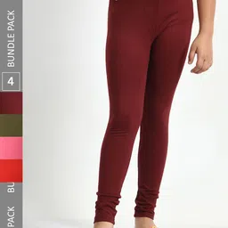 BAESD Girls Pack Of 4 Mid-Rise Churidar-Length Leggings-picture-17