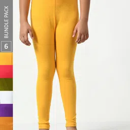 BAESD Girls Pack Of 6 Super Soft Churidar Length Cotton Leggings-picture-30