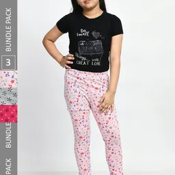 BAESD Girls Pack Of 3 Printed Pure Cotton Super Soft Churidar-Length Leggings-picture-19