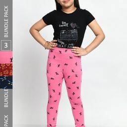 BAESD Girls Pack Of 3 Printed Churidar Length Pure Cotton Leggings-picture-47