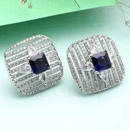 KARATCART Silver-Plated Blue AD Studded Studs-picture-22