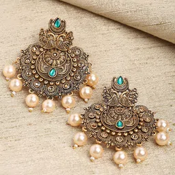 KARATCART Women Gold Plated Green Classic Drop Earrings-picture-20