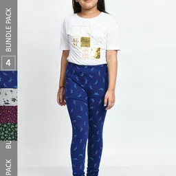 BAESD Girls Pack Of 4 Printed Cotton Churidar-Length Leggings-image-69