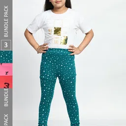 BAESD Girls Pack Of 3 Printed Pure Cotton Churidar Length Leggings-image-31
