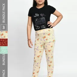 BAESD Girls Pack Of 3 Printed Super Soft Pure Cotton Churidar-Length Leggings-picture-16