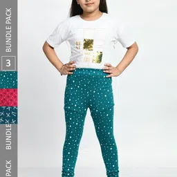 BAESD Girls Pack Of 3 Conversational Printed Pure Cotton Churidar-Length Leggings-picture-29