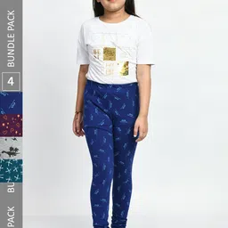 BAESD Girls Pack Of 4 Printed Super Soft Pure Cotton Churidar-Length Leggings-image-71