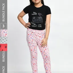 BAESD Girls Pack Of 3 Printed Super Soft Pure Cotton Churidar-Length Leggings-picture-16