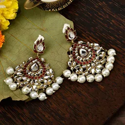 Fida Gold Plated Contemporary Stone Studded Drop Earrings-image-17