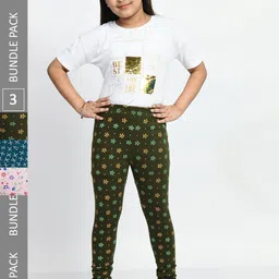 BAESD Girls Pack Of 3 Conversational Printed Pure Cotton Churidar-Length Leggings-picture-26