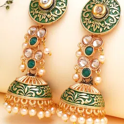 KARATCART Green Contemporary Jhumkas Earrings-image-28