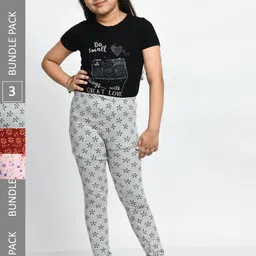 BAESD Girls Pack Of 3 Printed Super Soft Cotton Churidar-Length Leggings-image-96
