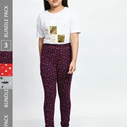 BAESD Girls Pack Of 3 Printed Pure Cotton Leggings-picture-53