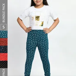 BAESD Girls Pack Of 5 Printed Super Soft Pure Cotton Churidar-Length Leggings-picture-23
