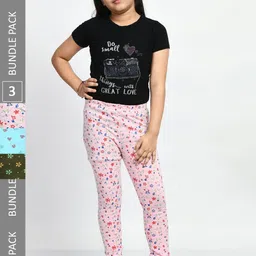 BAESD Girls Pack Of 3 Printed Cotton Churidar-Length Leggings-picture-26