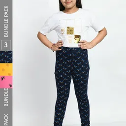 BAESD Girls Pack Of 3 Printed Cotton Churidar-Length Leggings-picture-42