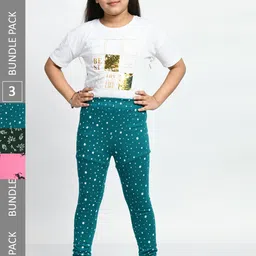 BAESD Girls Pack Of 3 Allover Printed Pure Cotton Super Soft Churidar-Length Leggings-picture-29