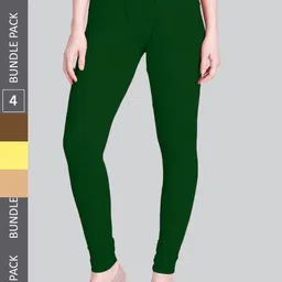 LYRA Women Pack Of 4 Churidar-Length Cotton Lycra Leggings-image-51