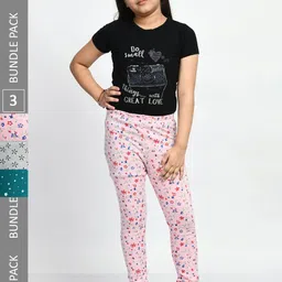 BAESD Girls Pack Of 3 Printed Super Soft Pure Cotton Churidar-Length Leggings-picture-47