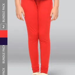 LYRA Girls Pack Of 2 Mid-Rise Breathable Cotton Churidar-Length Leggings-image-2