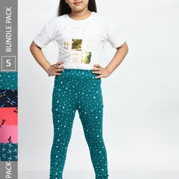 BAESD Girls Pack Of 5 Printed Super Soft Pure Cotton Churidar-Length Leggings-picture-18