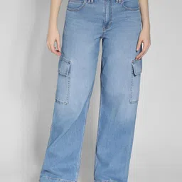 AMERICAN EAGLE OUTFITTERS Women High-Waisted Cargo Wide-Leg Stretchable Cargo Jeans-image-91
